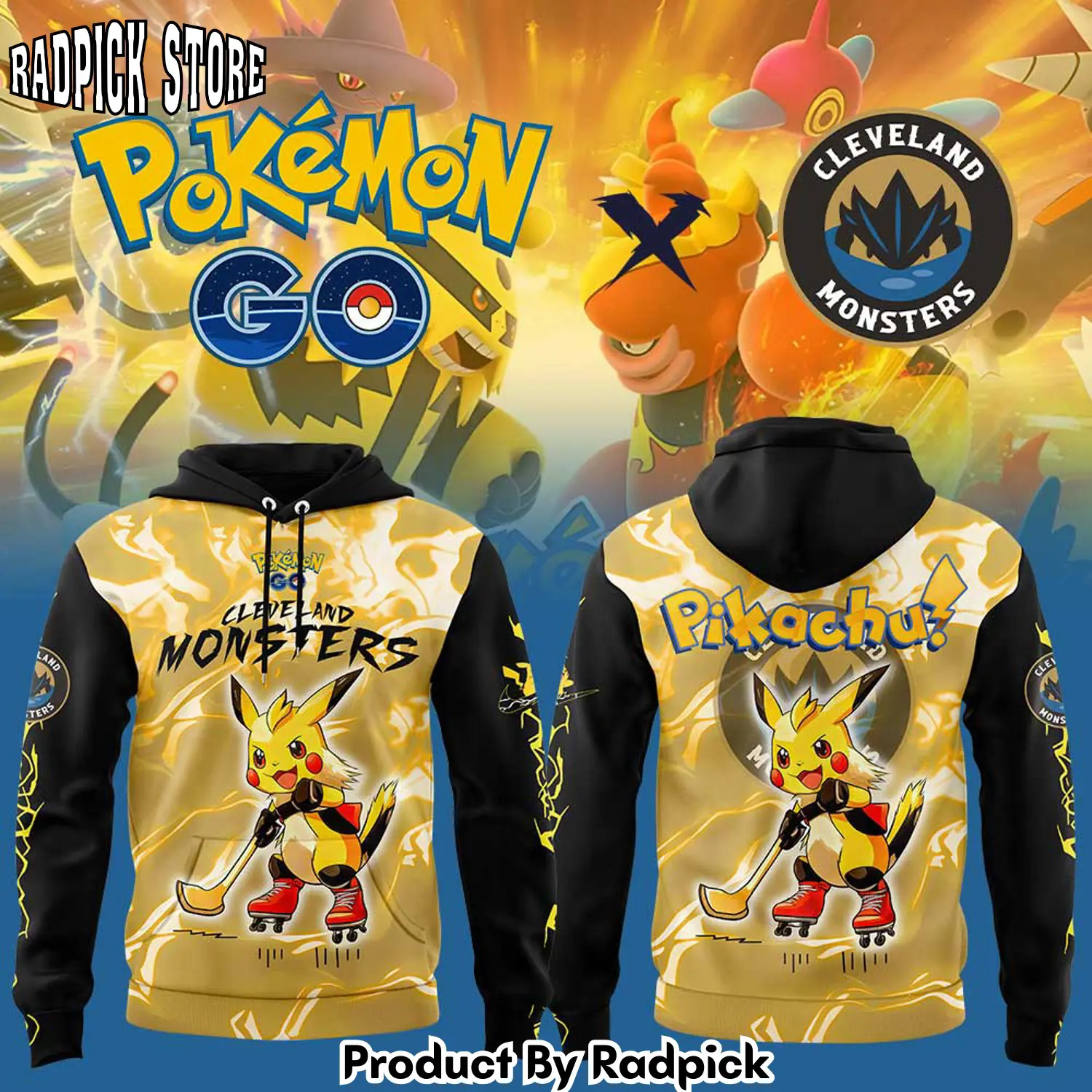Cleveland monsters x pokmon go hoodie joggers hoodie and long pants set rp291830